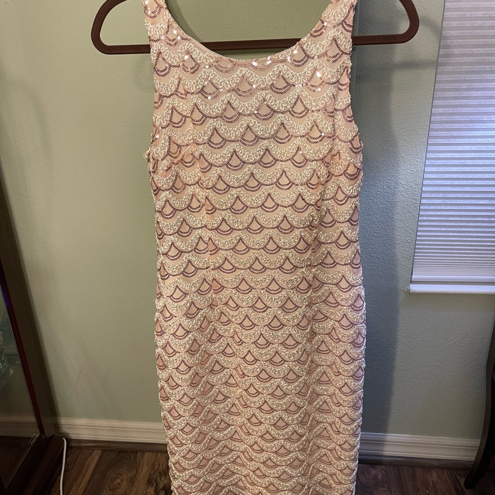 SD Collection Pink and White Sequin Midi Dress